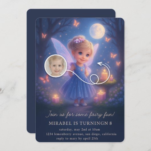 Magical Fairy Birthday Invitation (Devant / Derrière)