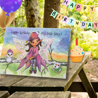 Magical Fairy for Little Girl Hand-drawn Birthday Feestdagen Kaart