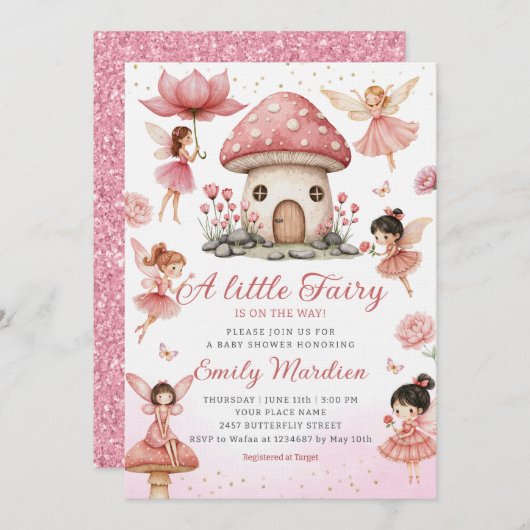 Magical Fairy Roze Leuke Bloementuin Baby shower Kaart (Voorkant / Achterkant)