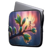 Magical fairy with dewdrop lantern on the branch laptop sleeve (Voorkant Links)