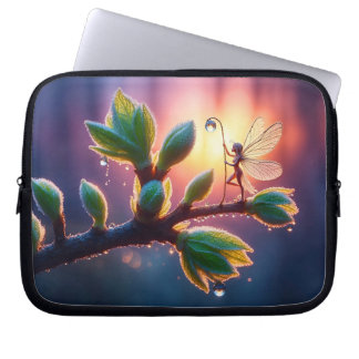Magical fairy with dewdrop lantern on the branch laptop sleeve