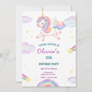 Magical Fairytale Unicorn Rainbow Clouds Kaart