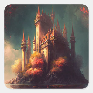 Magical Fantasy Castle Vierkante Sticker