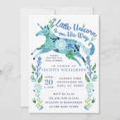 Magical Floral Unicorn Baby Boy Shower Kaart (Voorkant)