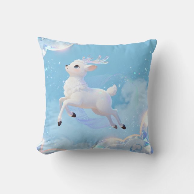 Magical Flying Deer Pillow - Dreamy Pastel Design  Kussen (Voorkant)