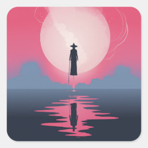 Magical Flying Witch Sci Fi hekserij thema Vierkante Sticker