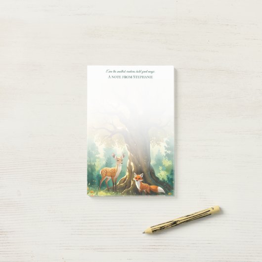 Magical Forest Golden Tree Deer Fox Post-it® Notes (Op bureau)