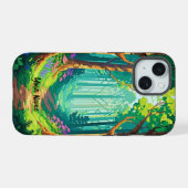Magical Forest Pixel Art gepersonaliseerde naam iPhone 15 Hoesje (Achterkant horizontaal)