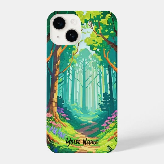 Magical Forest Pixel Art gepersonaliseerde naam iPhone Hoesje (Achterkant)
