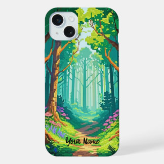 Magical Forest Pixel Art gepersonaliseerde naam iPhone 15 Plus Case