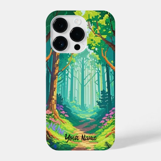 Magical Forest Pixel Art gepersonaliseerde naam iPhone Hoesje (Achterkant)