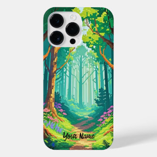 Magical Forest Pixel Art gepersonaliseerde naam iPhone 14 Pro Max Hoesje