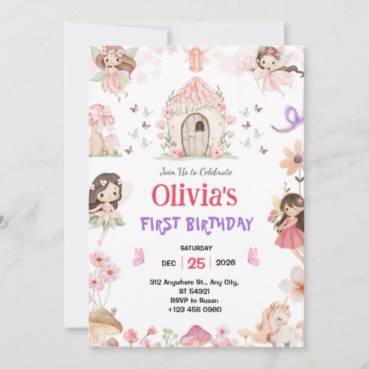 Magical Girls Fairy 1st Birthday Invitation (Devant)