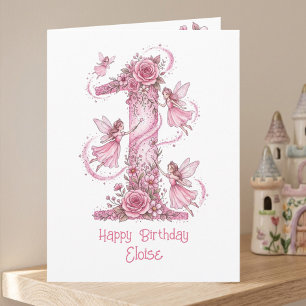 Magical Girl's Roze Fee 1e Verjaardag Kaart