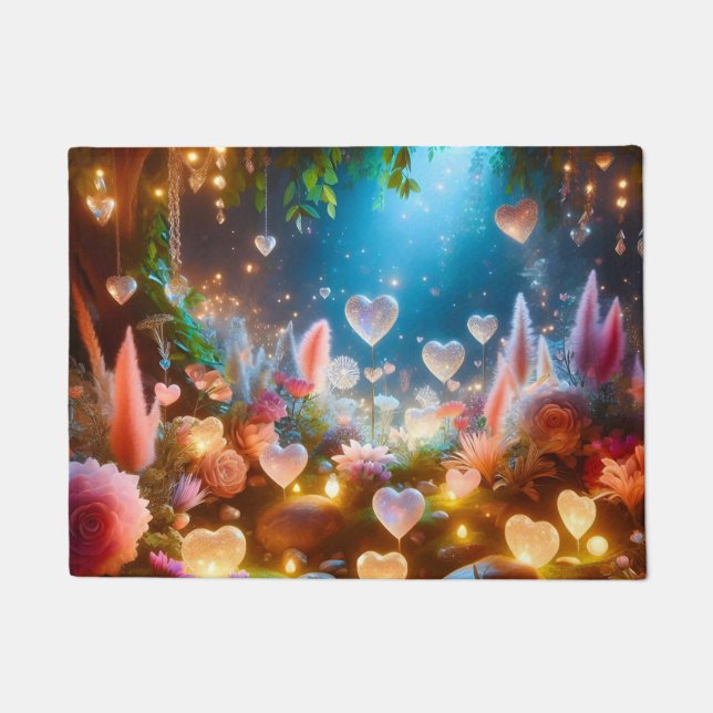 Magical Glowing Flowers Heart Garden  Deurmat (Voorkant)