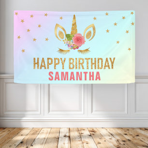 Magical Gold Glitter Unicorn Face Birthday Party Spandoek