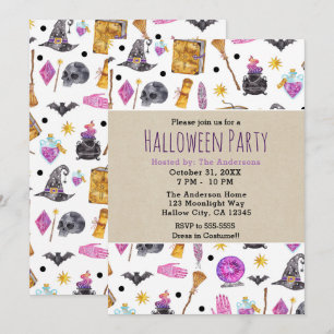 Magical Halloween Waterverf Whimsical Party Kaart