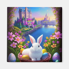 Magical landscape with rabbit and magical castles  magneet
