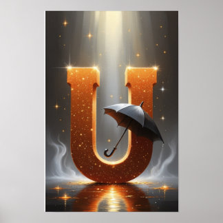 Magical Letter U Poster | Umbrella Wall Art 