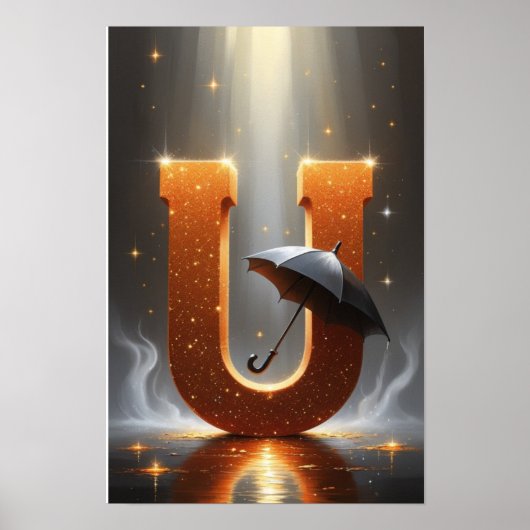 Magical Letter U Poster | Umbrella Wall Art (Devant)
