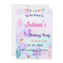 Magical  Mermaid Birthday Invitation Card