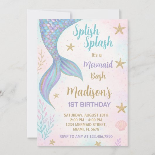 Magical Mermaid Birthday Invitation Kaart (Voorkant)