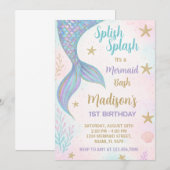 Magical Mermaid Birthday Invitation Kaart (Voorkant / Achterkant)