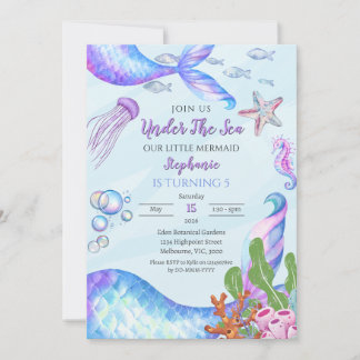 Magical Mermaid Under The Sea Birthday Invitation Kaart