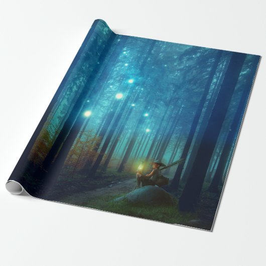 Magical Night Forest Trees Fairy Tale Cadeaupapier (Uitgerold)