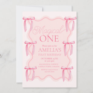 Magical One Pink First Girl Verjaardagsfeestje Kaart