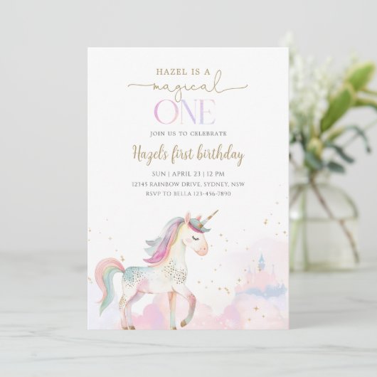 Magical One Unicorn 1st Birthday Party Kaart (Staand voorkant)