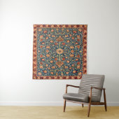 Magical Oriental Rug Pattern in Blue and Red Wandkleed (In situ)