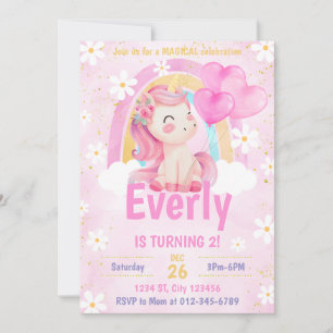 Magical Pastel Unicorn Arc-en-ciel Invitation d'an