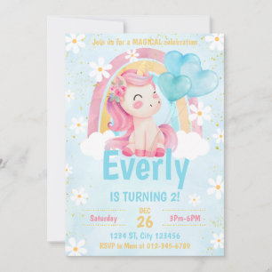 Magical Pastel Unicorn Arc-en-ciel Invitation d'an