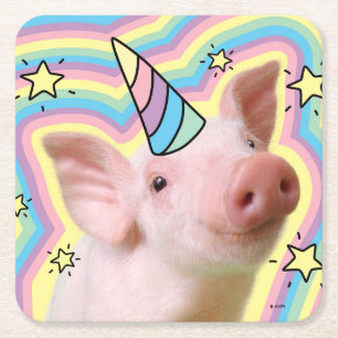 Magical Piglet Unicorn Vierkante Kartonnen Onderzetter