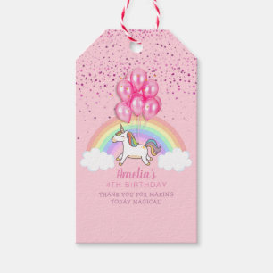 Magical Pink Unicorn Rainbow Birthday Dank je Cadeaulabel