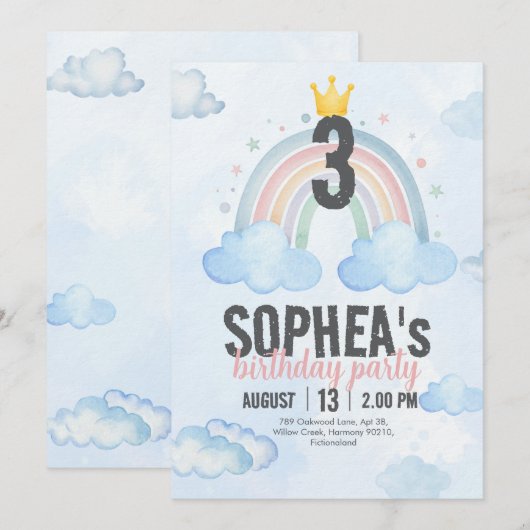 Magical Rainbow Birthday Invitation (Devant / Derrière)