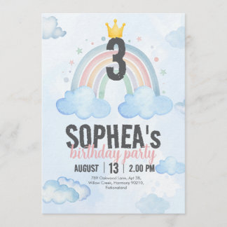 Magical Rainbow Birthday Invitation Kaart