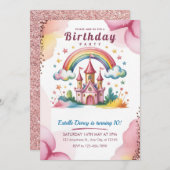 Magical Rainbow Castle 10th Birthday Invitation (Devant / Derrière)