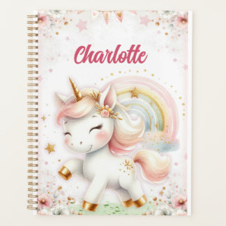 Magical Rainbow Pink Unicorns Spiral Notebook wate