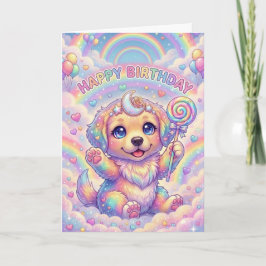 Magical Rainbow Puppy Children's Birthday Fantasy Kaart