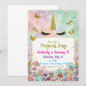 Magical Rainbow Unicorn Birthday Invitations Kaart (Voorkant / Achterkant)
