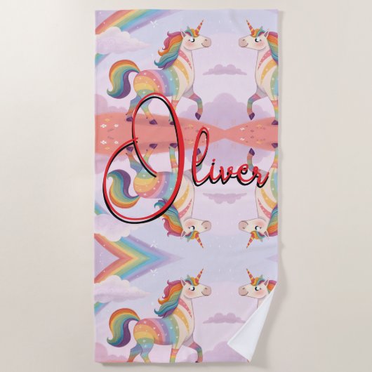 Magical Rainbow Unicorn name Personalized Strandlaken (Voorkant)