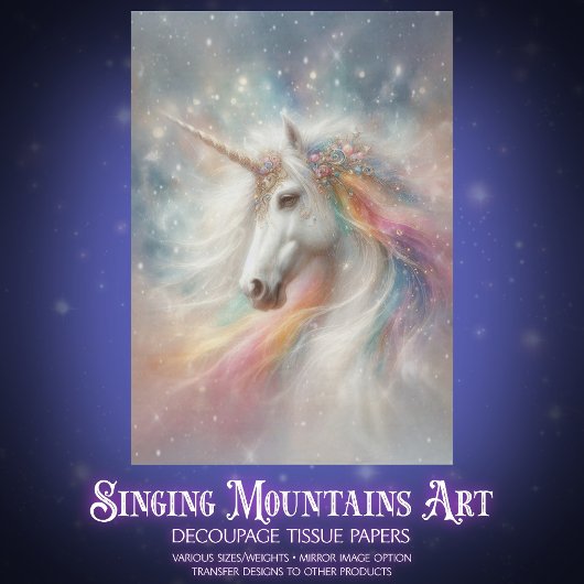 Magical Rainbow Unicorn Portrait Decoupage  Tissuepapier