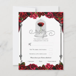 Magical Red Rose White Gold Silver Party RSVP Kaart