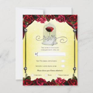 Magical Red Rose White Gold Silver Party RSVP Kaart