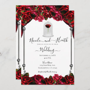 Magical Red Rose White Gold Silver White Weddensch Kaart