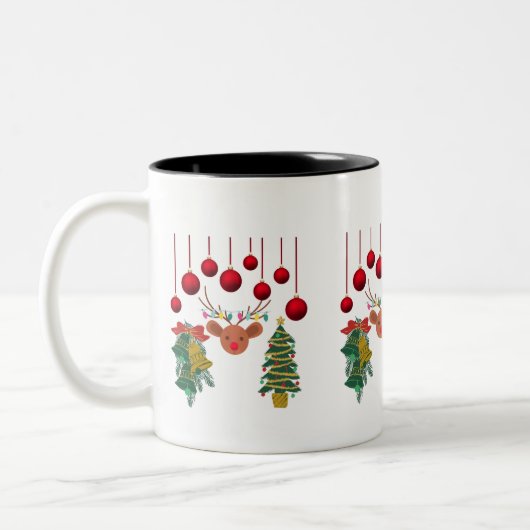 Magical Reindeer Bells and Christmas Tree Design Tweekleurige Koffiemok (Links)