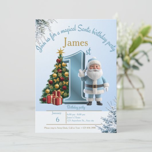 Magical Santa Birthday Invitation – 1st Birthday (Debout devant)