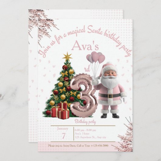 Magical Santa Birthday Invitation – 3rd Birthday (Devant / Derrière)